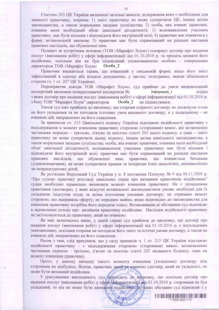 Выиграно дело против ФЛП, с которым фактически не возникло правоотношений и не возникло обязанности выплачивать денежные средства за предоставленные по Договору услуги