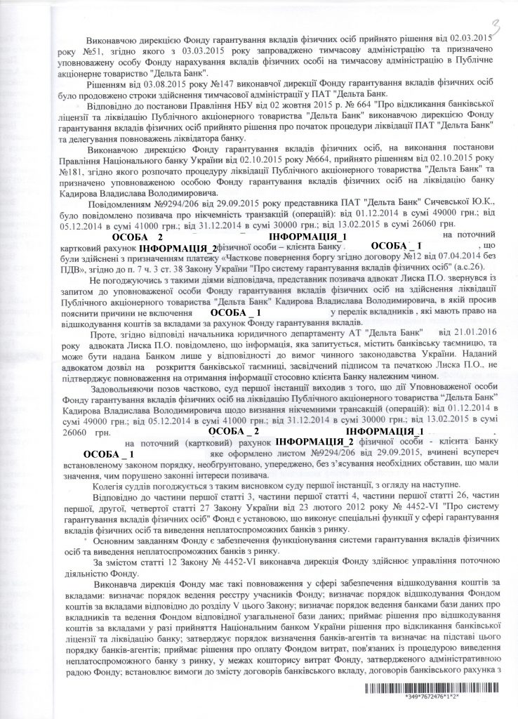 Выиграно дело против Уполномоченного лица ФГВФЛ на осуществление ликвитации ПАО Дельта Банк в двух инстанциях